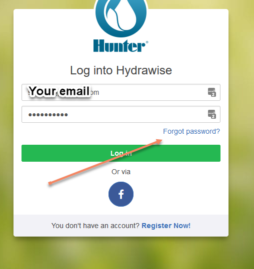 Hydrawise login screen with forgot password link