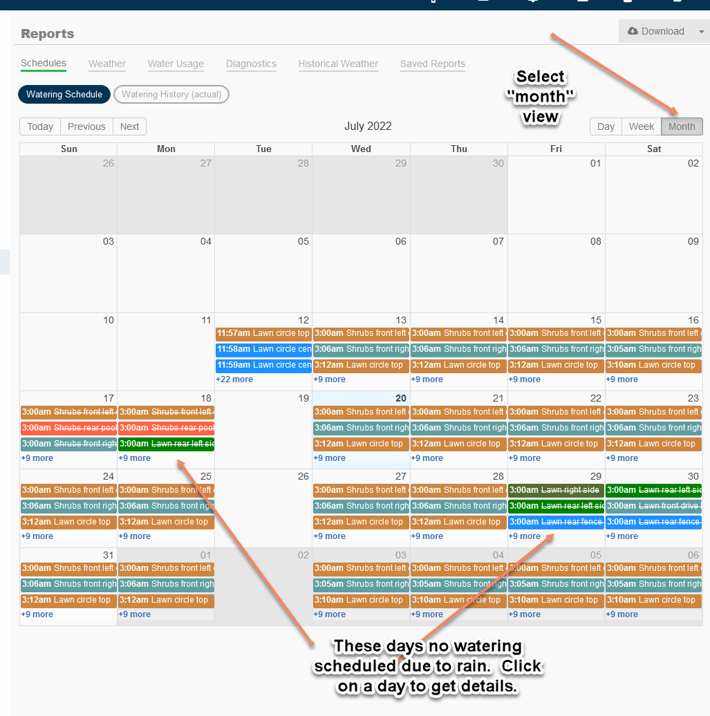 Hydrawise reports monthly view