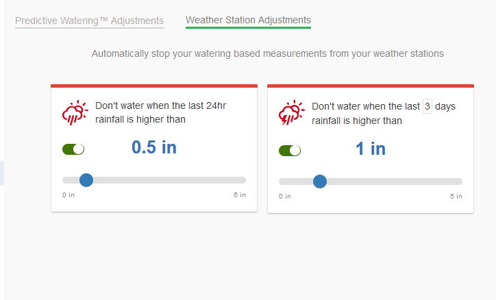 Hydrawise weather station adjustment settings