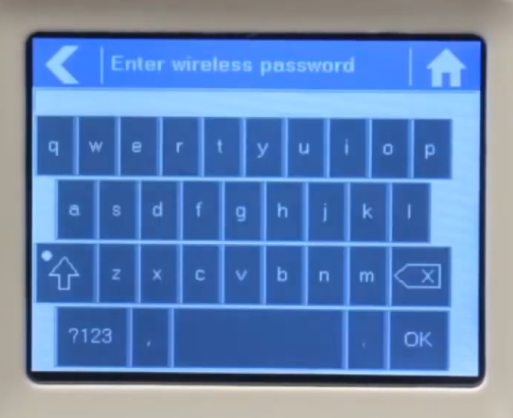 Hydrawise controller Wi-Fi password entry screen