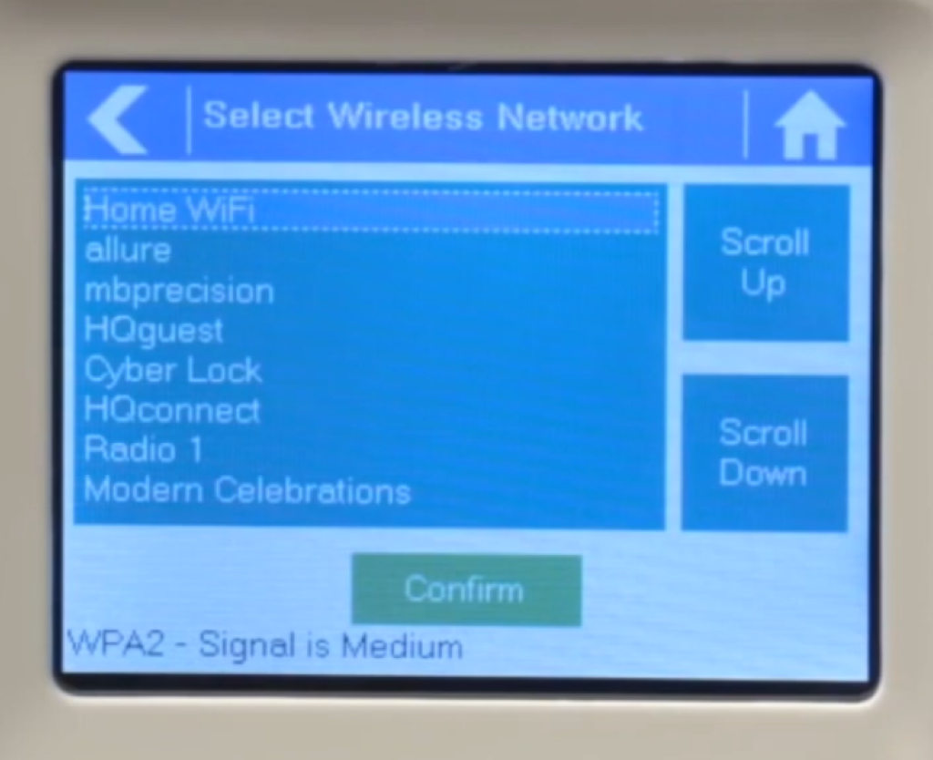 Hydrawise controller Wi-Fi network selection screen